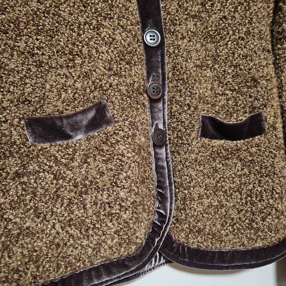 Anthropologie HWR Velvet Trim Boucle‎ Cardigan Blazer Women M Brown Wool Blend - Picture 4 of 13